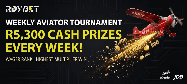 RDYBET Weekly Aviator Tournament with R5,300 cash prizes every week
